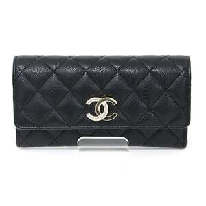 CHANEL Authentic Black Caviar Leather Logo Wallet